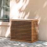 Modèle cache clim bois exotique – taille M – vue : vue de face neutre. Protection élégante et durable, pensée pour s’intégrer à tous les environnements extérieurs. Un choix esthétique et pratique.