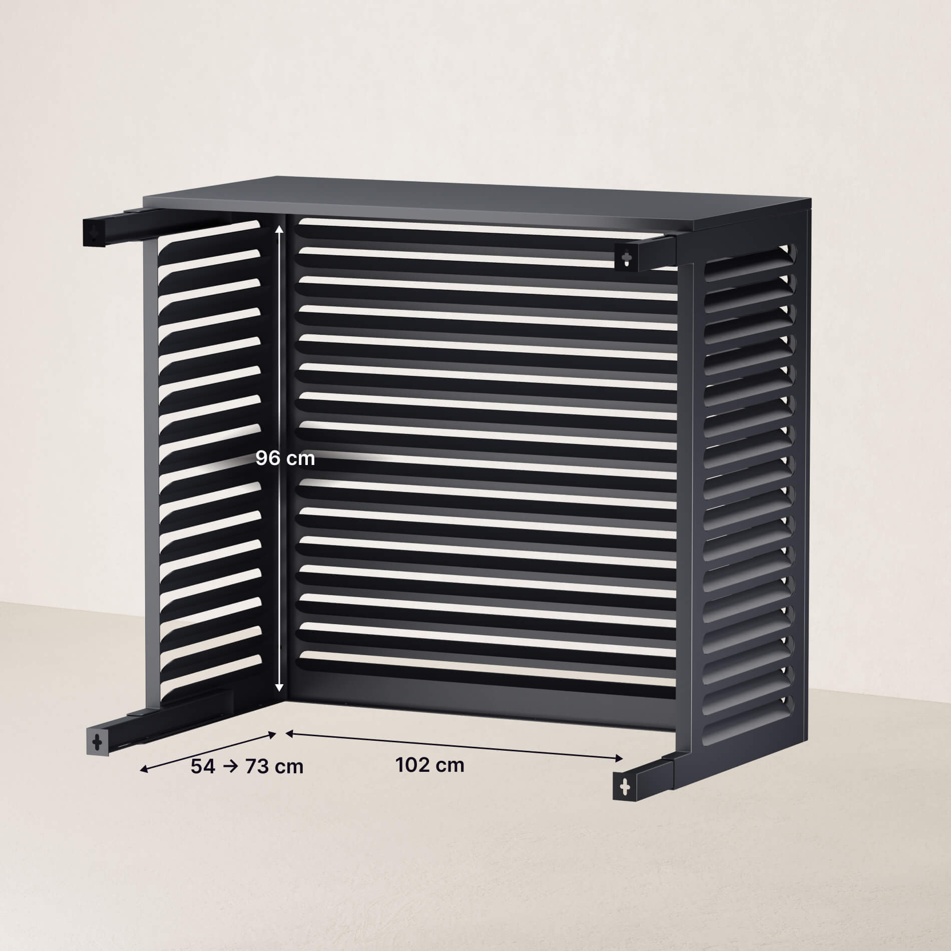 Vue intérieure du cache clim Cabanaclim taille L avec dimensions internes et rallonges extensibles
