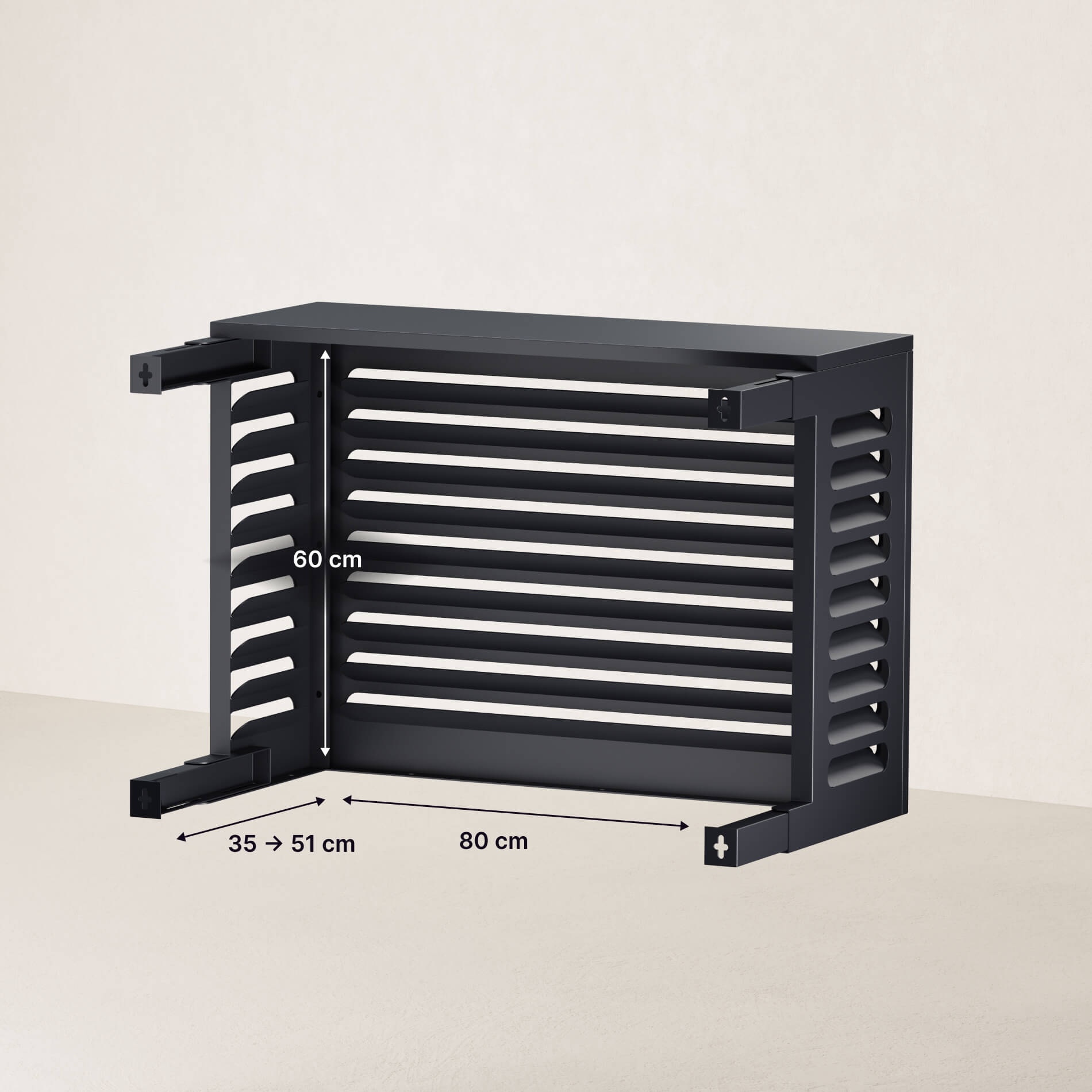 Schéma des dimensions intérieures du cache clim Cabanaclim taille XS, modèle extensible couleur anthracite